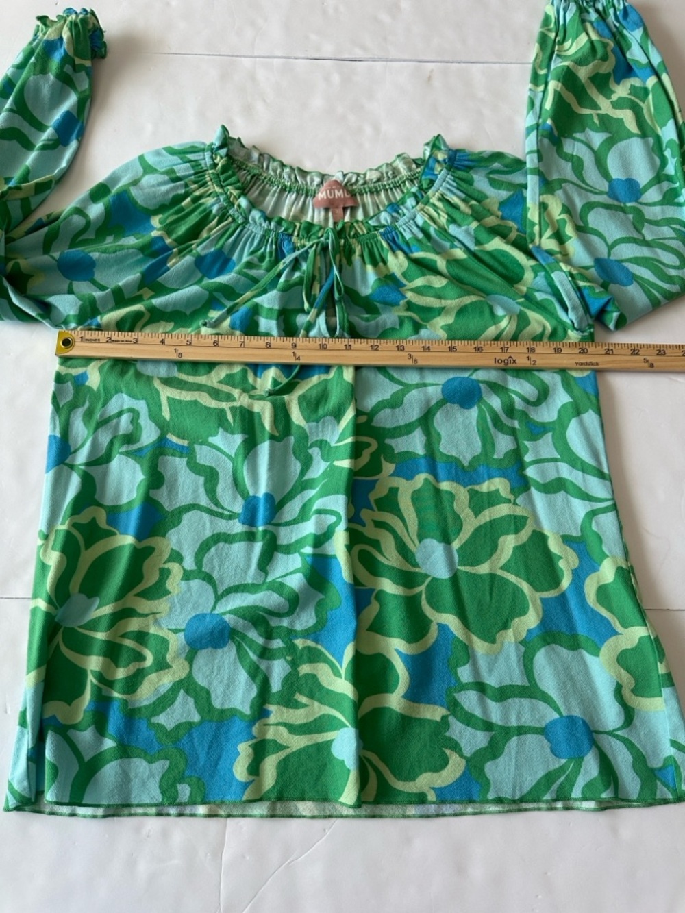 Show Me Your Mumu Small Margo Tunic in vibrant "Abstract Poppy Multi" green/blu - Picture 7 of 11